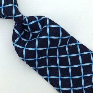 Bvlgari Italy Tie Surf-Blue Black Sevenfold Squares Grid Luxury Necktie Silk L5
